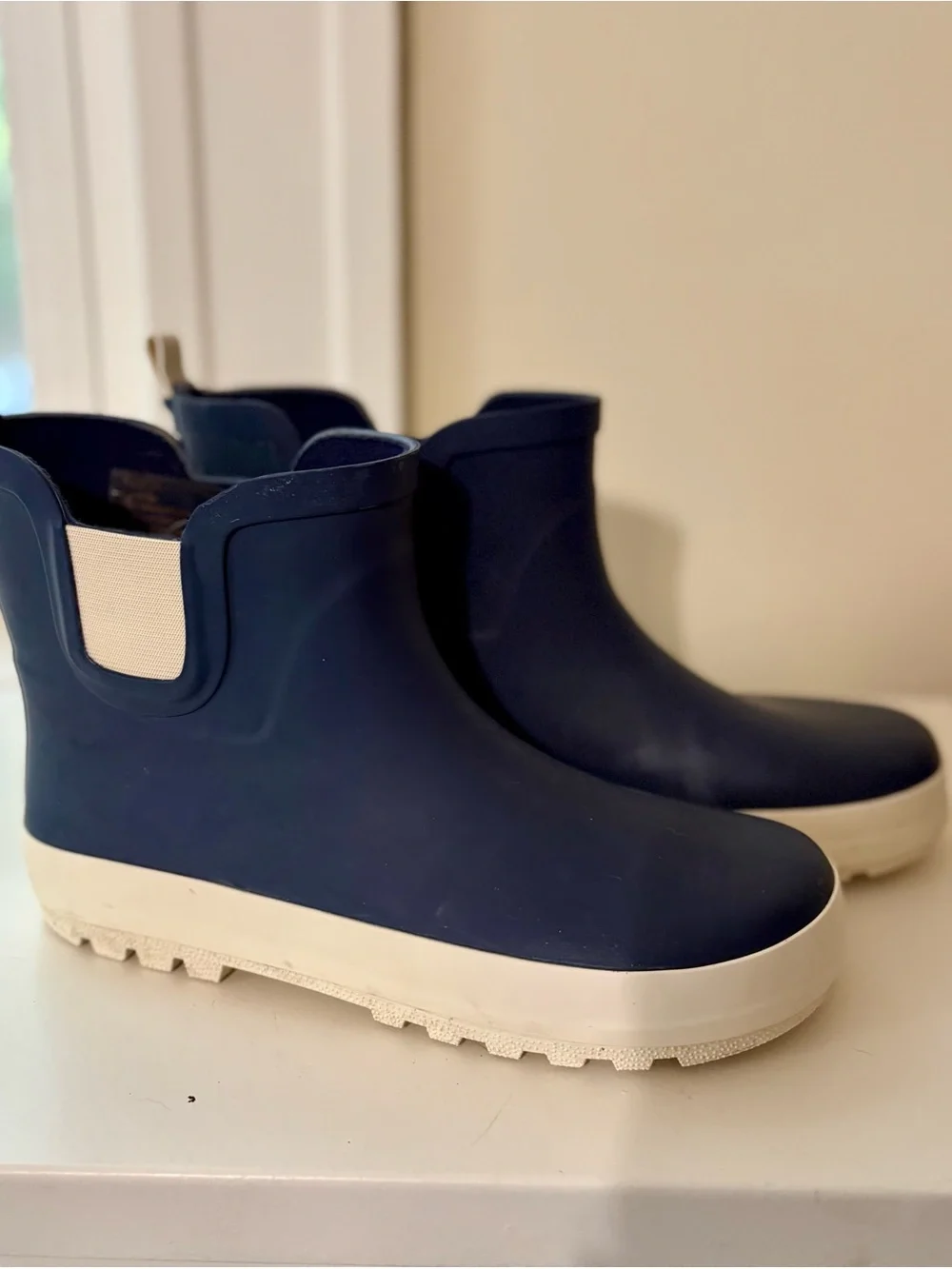 Janie and Jack Navy Chelsea Rain Boots with Cream Sole